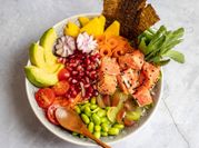 A picture of salmon poke bowl