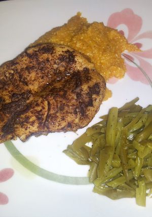 A picture of Cinnamon Roasted Chicken with Pumpkin Sage Grits.