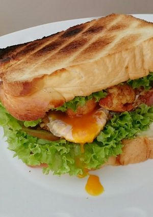 A picture of Spicy Garlic Buttered Shrimp And Egg Sandwich.