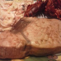 A picture of Brad's marinated shark steaks.