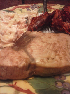 A picture of Brad's marinated shark steaks.