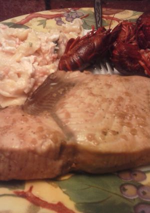 A picture of Brad's marinated shark steaks.