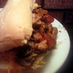 A picture of Brad's chicken pepperoni cheesesteak.