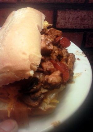 A picture of Brad's chicken pepperoni cheesesteak.