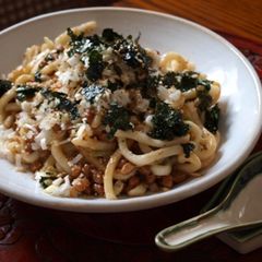 A picture of Stir Fried Natto and Chopped Udon Noodles with Sesame Oil.
