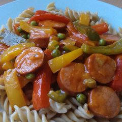 A picture of Vickys Creamy Chorizo Fusilli, GF DF EF SF NF.
