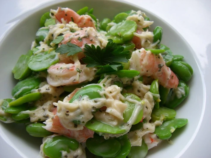 Easy Steps to Make Fava Beans, Shrimp, and Scallops in a Basil Mayonnaise Dressing the So Delicious Really delicious