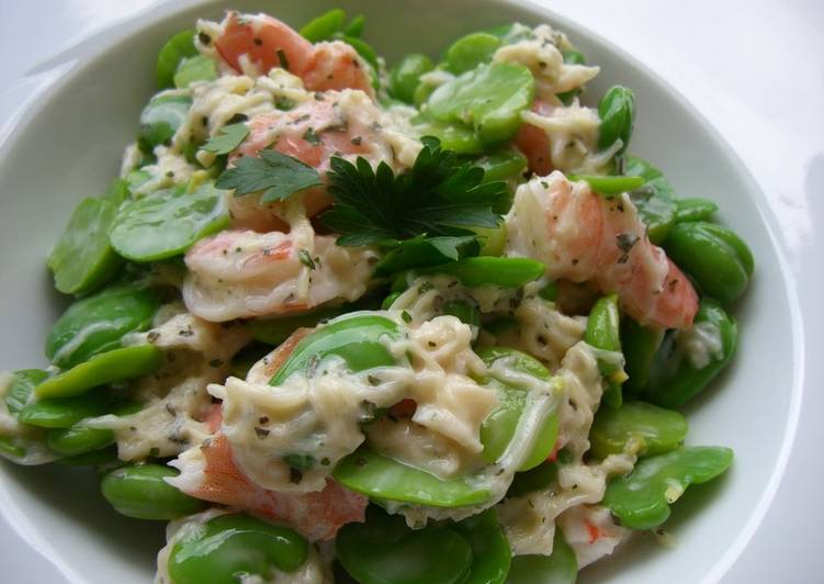 Fava Beans, Shrimp, and Scallops in a Basil Mayonnaise Dressing