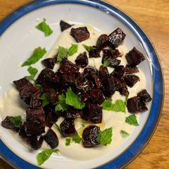 A picture of Roasted beetroot with tahini yoghurt.