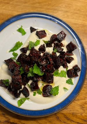 A picture of Roasted beetroot with tahini yoghurt.