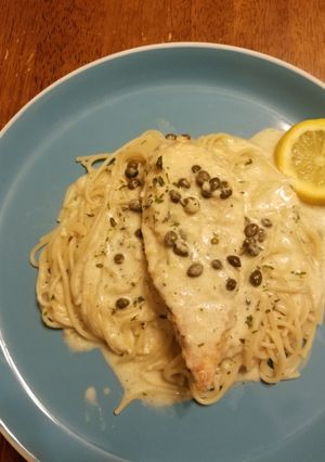 A picture of Lemon parmesan chicken piccata.