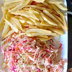 A picture of Chips and salad.