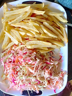 A picture of Chips and salad.