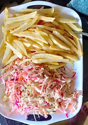 A picture of Chips and salad.
