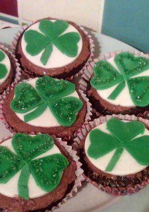A picture of Vickys St Patricks Day Guinness Cupcakes, GF DF EF SF NF.