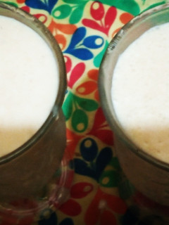 A picture of Banana chikoo and dates shake.
