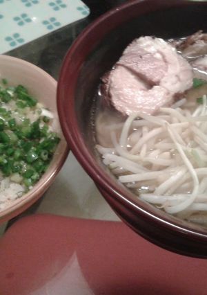 A picture of Negi-Meshi (Rice with Leeks) from a Ramen Noodle Bar.