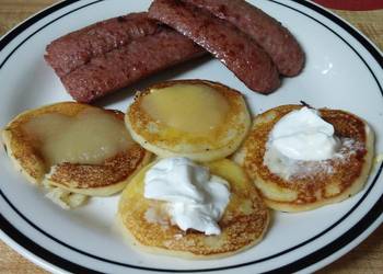 Fresh, Serving Recipe Fried Beef Sausage with Potato Pancakes Savory Delicious Fresh, Serving Recipe Fried Beef Sausage with Potato Pancakes Savory Delicious