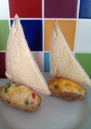 A picture of Vickys Baked Potato Veggie Sail Boats, GF DF EF SF NF.