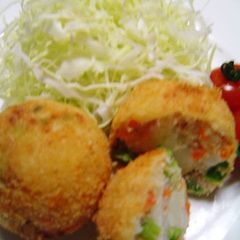 A picture of Broccolini, Tuna and Cheese Spring Colored Croquettes.