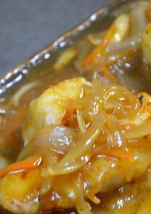 A picture of Sautéed Cod and Tofu with Chinese-Style Ankake Sauce.