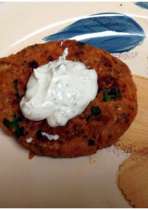A picture of Nokey's Salmon Patties with Lemon Caper Sauce.