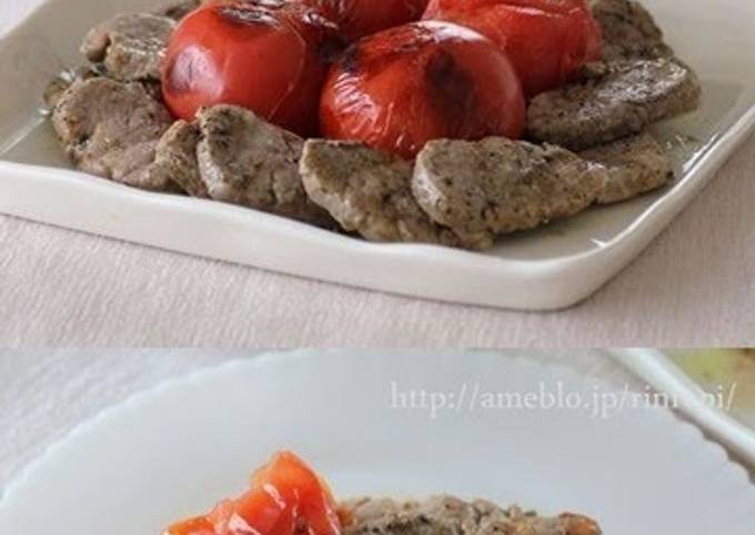 Simple Sauted Pork with Grilled Tomatoes