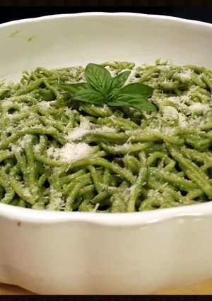 A picture of AMIEs Green Spaghetti.