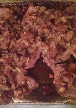 A picture of Baked Pork Chops and Stuffing.