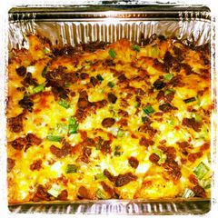loaded baked potato an buffalo chicken casserole A picture of loaded baked potato an buffalo chicken casserole.