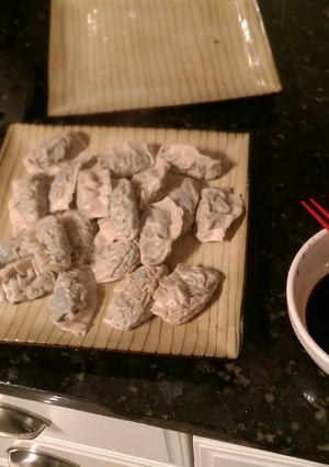 A picture of Boiled spinach and tofu dumplings.