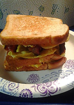 A picture of Folded egg and bacon sandwich.