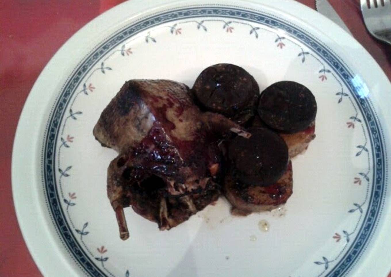 Roasted Pigeon, Black Pudding, Fondant Potatoes and a Blackcurrent Sauce