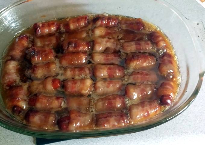 bacon wrapped smokies with butter and brown sugar