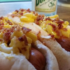 A picture of Bacon Mac & Cheese Dogs.