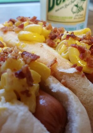 A picture of Bacon Mac & Cheese Dogs.