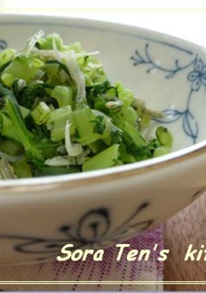 A picture of Refreshing Daikon Radish Leaves (or Turnip Greens) and Jako Fish.