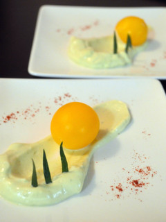 A picture of Inverted Deviled eggs.