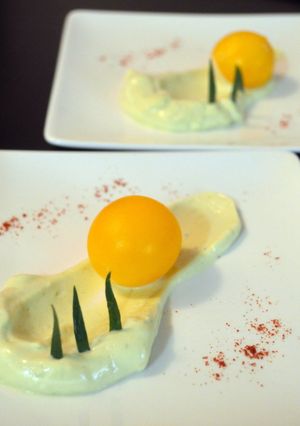 A picture of Inverted Deviled eggs.