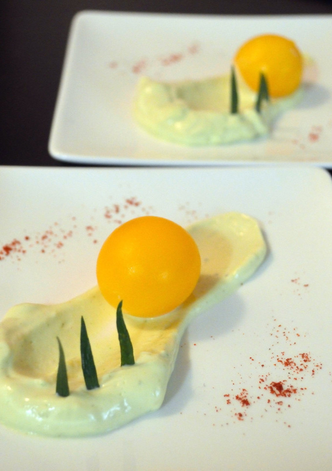 A picture of Inverted Deviled eggs.