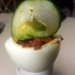 A picture of breakfast boiled egg, spanish style.