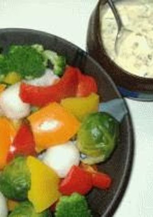 A picture of Japanese-Style Tartar Sauce on Warm Salad.