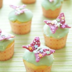 A picture of Spring Coloured Butterfly Cheese Cupcakes.