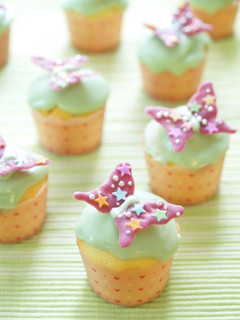 A picture of Spring Coloured Butterfly Cheese Cupcakes.