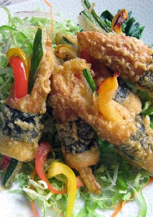 A picture of Even when You're Broke: Satisfying Nori-Wrapped Deep Fried Vegetable Stuffed Chikuwa Fish Sticks.