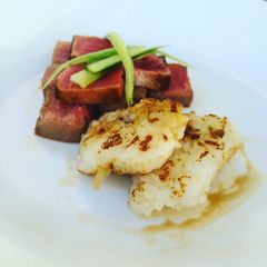 A picture of Seared Ahi Tuna with Blackened Puffed Rice.