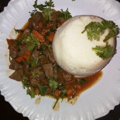 A picture of Stewed Liver with Ugali.