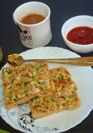 A picture of Paneer Toast/ Easy Paneer Bread Toast Recipe/ Open Veggie Paneer Toast for Breakfast.
