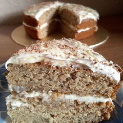 A picture of Vickys Banana Layer Cake GF DF EF SF NF Vegan.