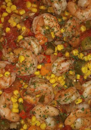A picture of Creole Succotash with Shrimps.